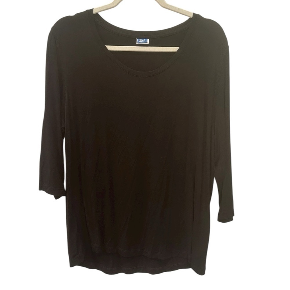 Rip Skirt Scoop Neck 3/4 Sleeve Black Blouse Top Stretchy Neutral Timeless Sz XL
